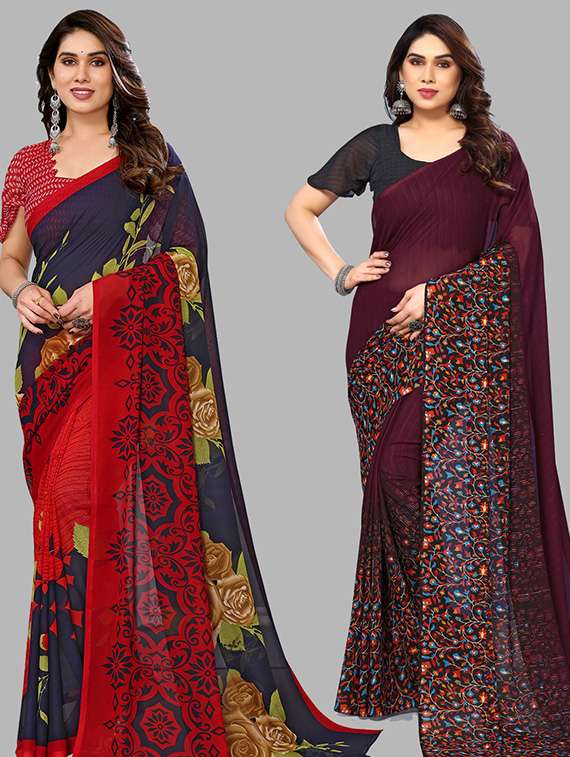 women pack of 2 casual wear combo sarees with blouse