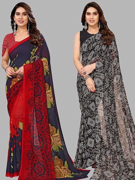 women pack of 2 casual wear combo saree with blouse