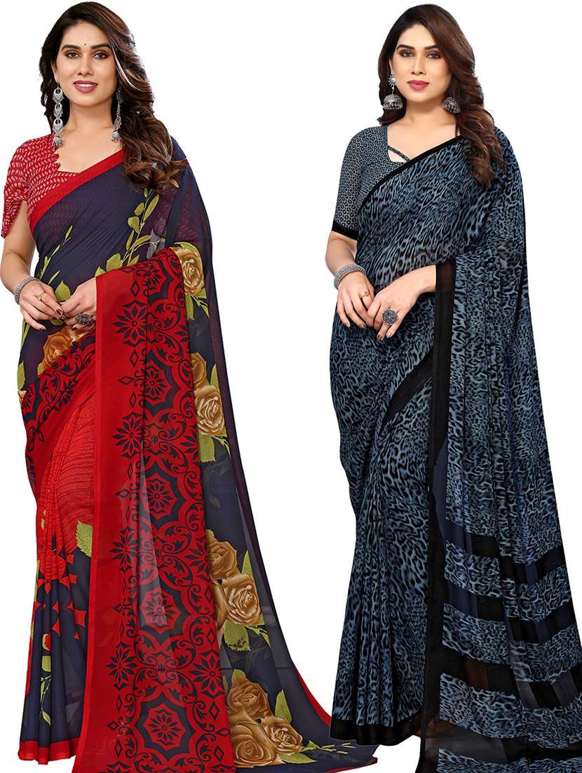 women pack of 2 casual wear combo saree with blouse