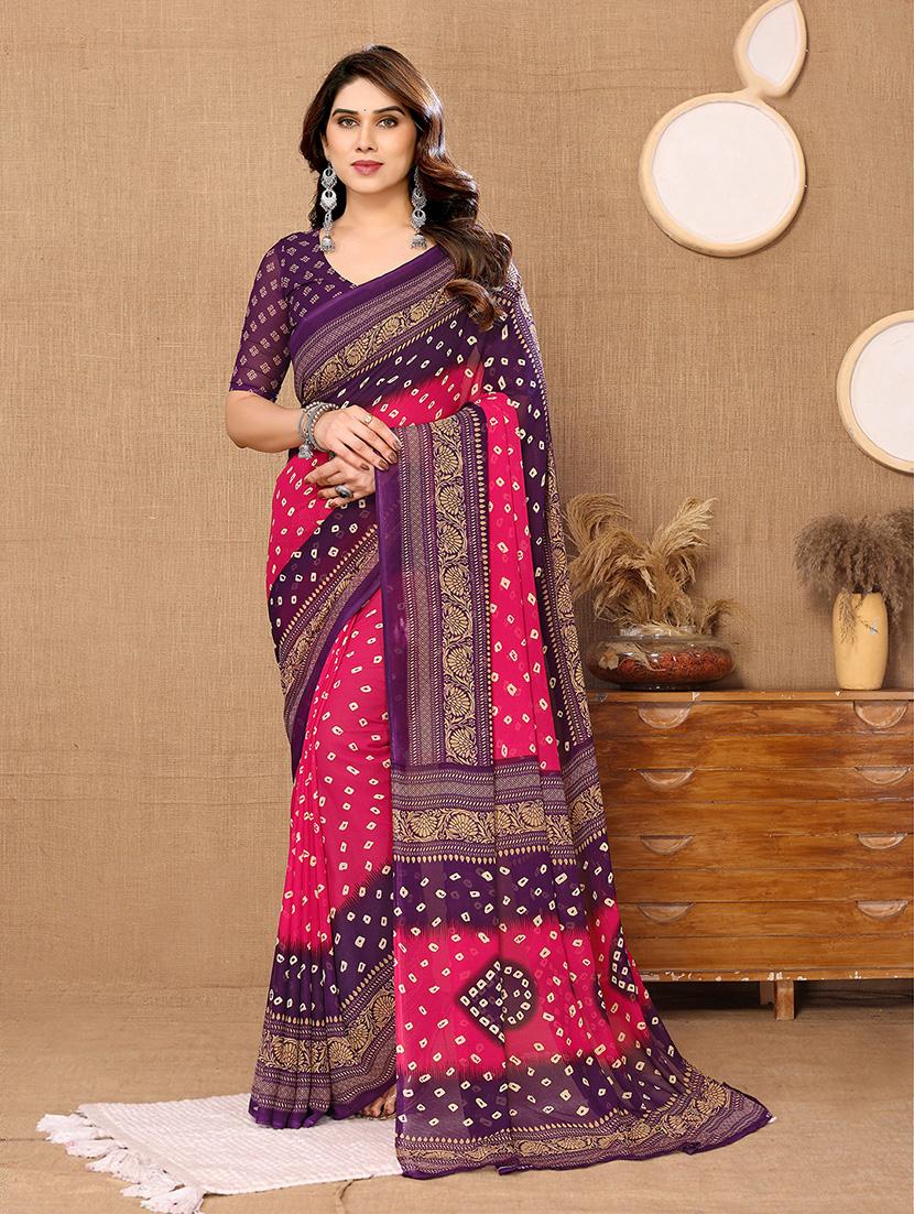 women bandhani printed casual wear saree with blouse - 21446265 - Zoom Image - 0