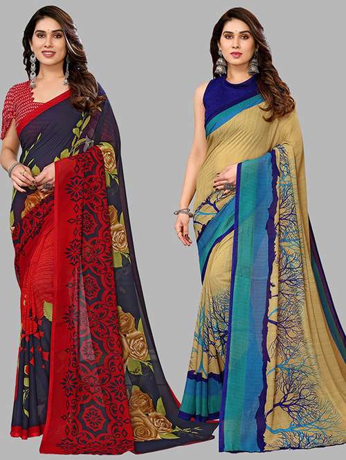 women pack of 2 casual wear combo sarees with blouse - 21446276 -  Standard Image - 0