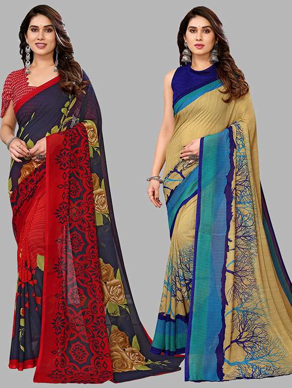women pack of 2 casual wear combo sarees with blouse