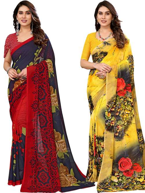 pack of 2 printed casual wear sarees with blouse - 21446289 -  Standard Image - 0