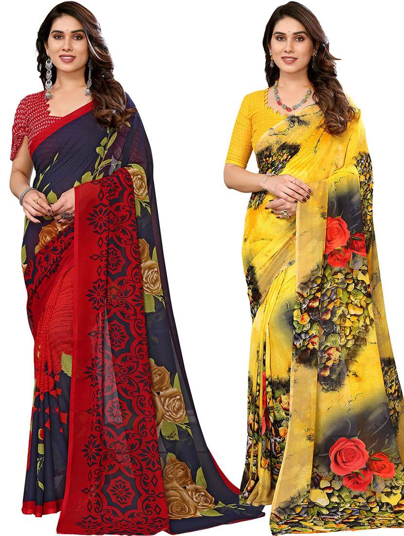 pack of 2 printed casual wear sarees with blouse