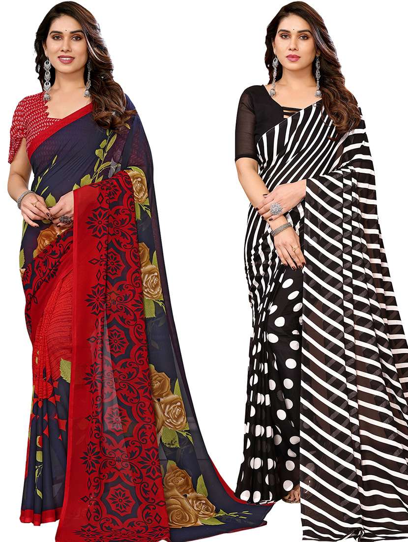 pack of 2 casual wear combo sarees with blouse