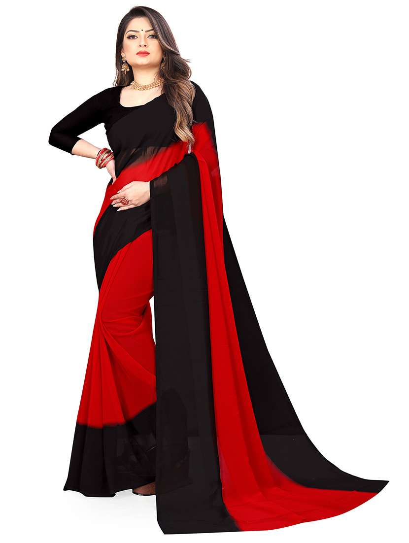women color block casual wear saree with blouse