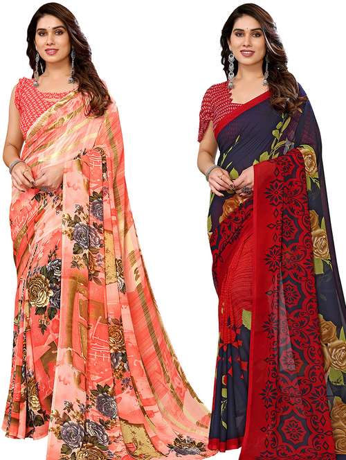 women pack of 2 casual wear combo sarees with blouse - 21446333 -  Standard Image - 0