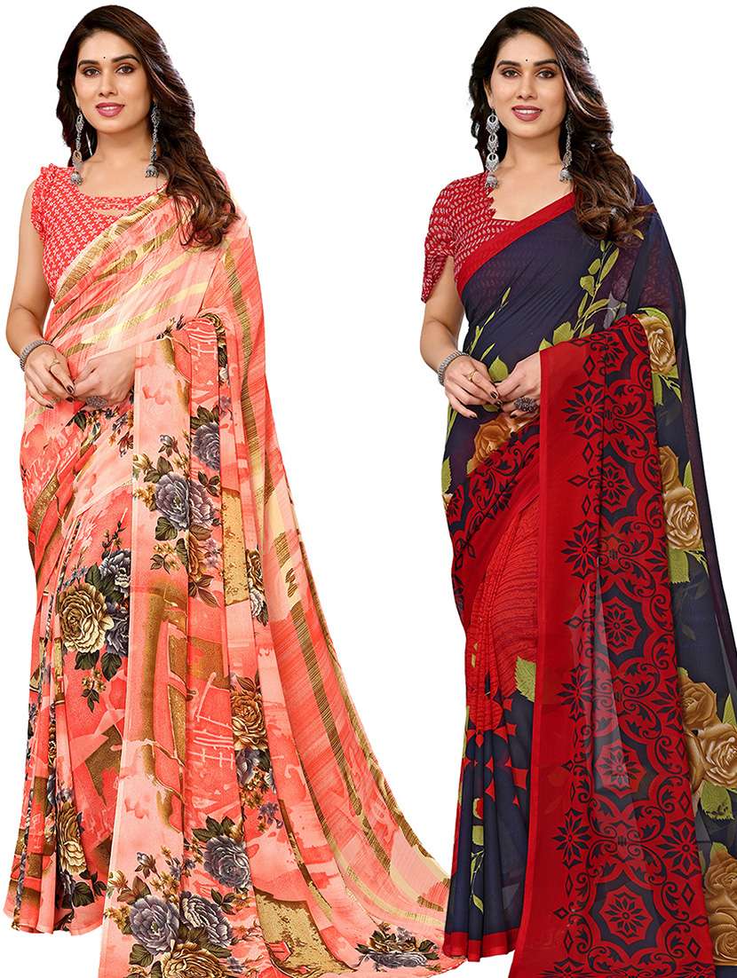 women pack of 2 casual wear combo sarees with blouse