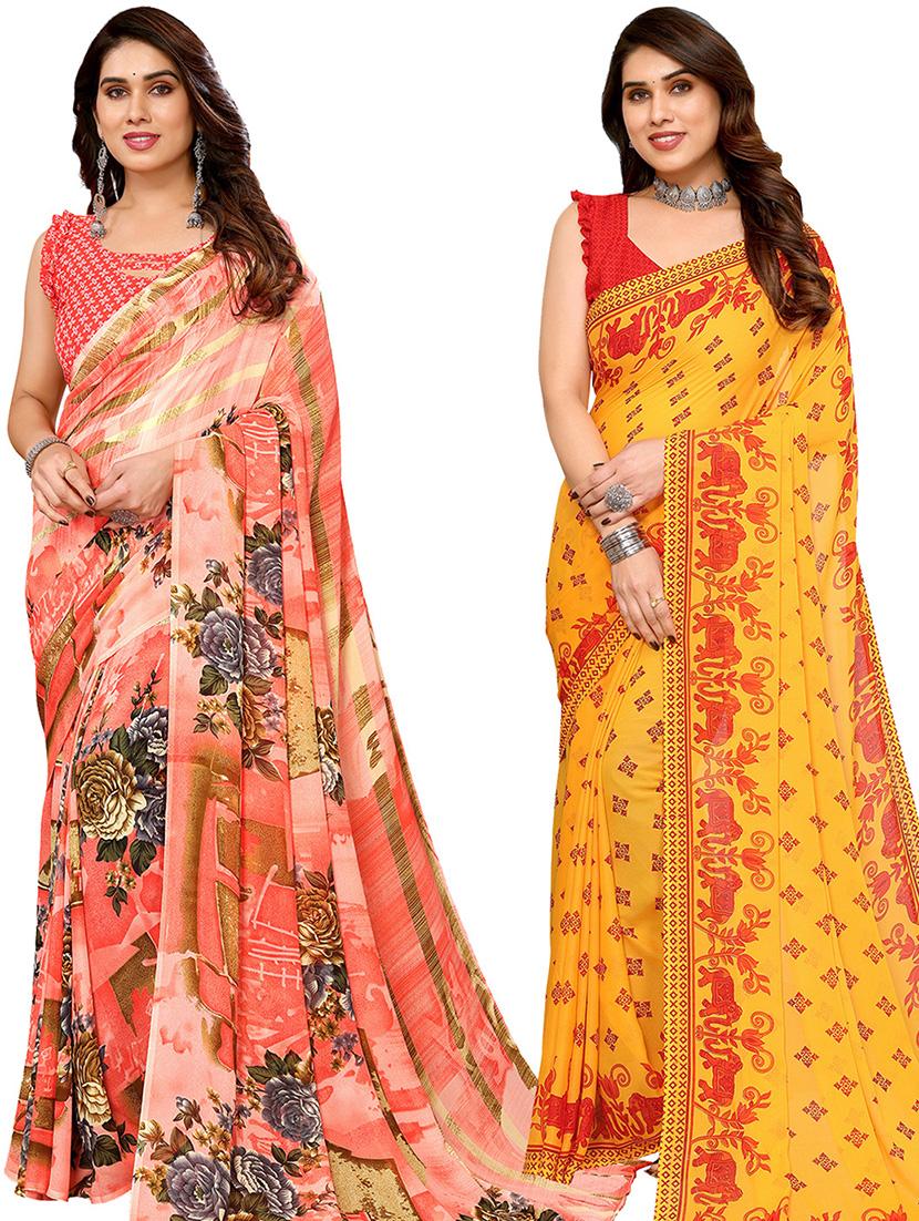 women pack of 2 casual wear combo saree with blouse - 21446339 - Zoom Image - 0