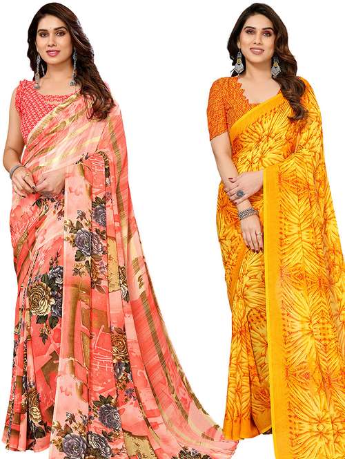 pack of 2 casual wear combo sarees with blouse - 21446359 -  Standard Image - 0