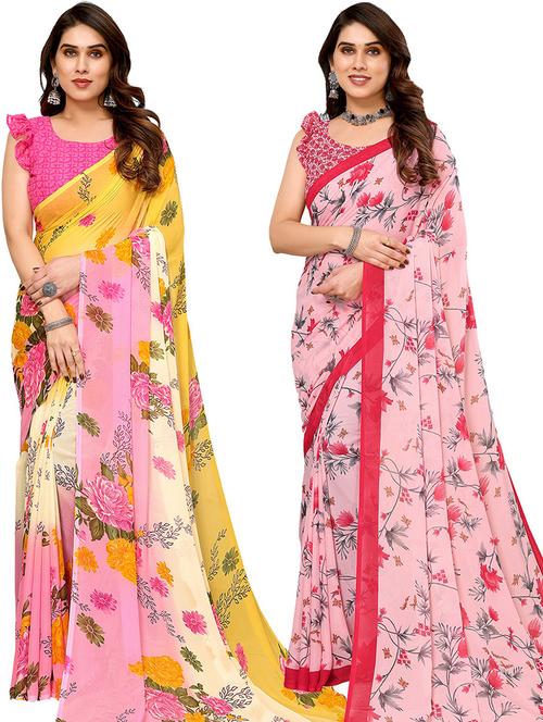 pack of 2 printed casual wear sarees with blouse - 21446365 -  Standard Image - 0