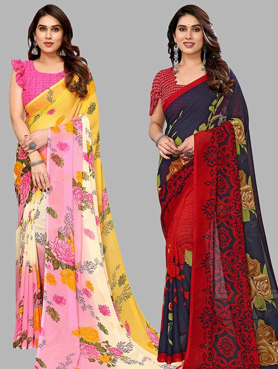 women pack of 2 casual wear combo saree with blouse