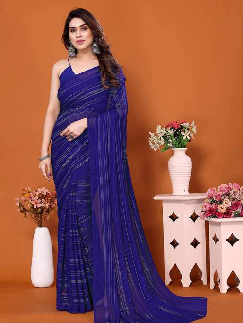 women striped casual wear saree with blouse