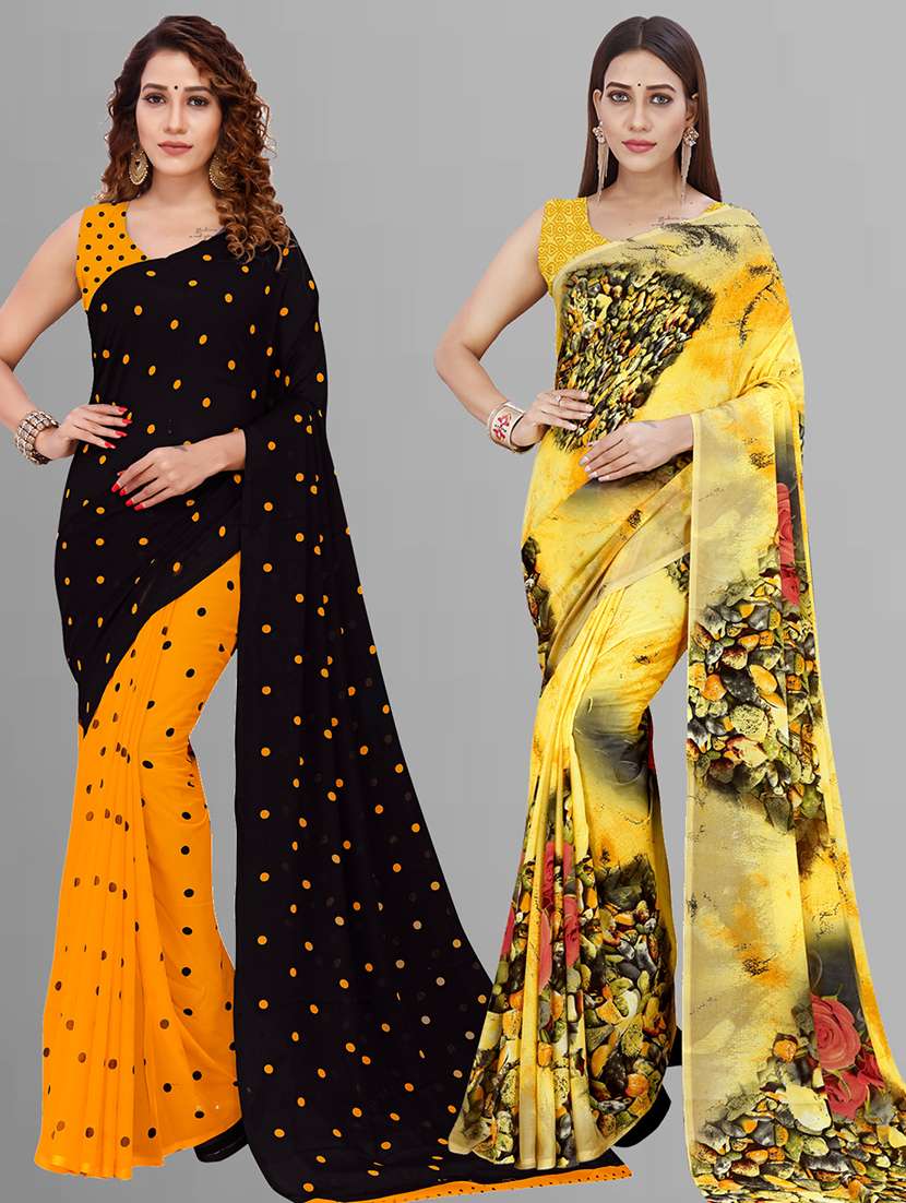 pack of 2 casual wear combo sarees with blouse - 21446573 - Zoom Image - 0