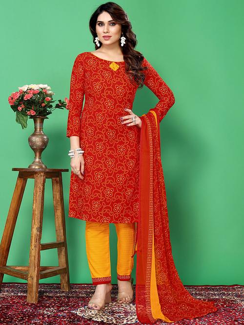 women red & yellow unstitched suit - 21447410 -  Standard Image - 0