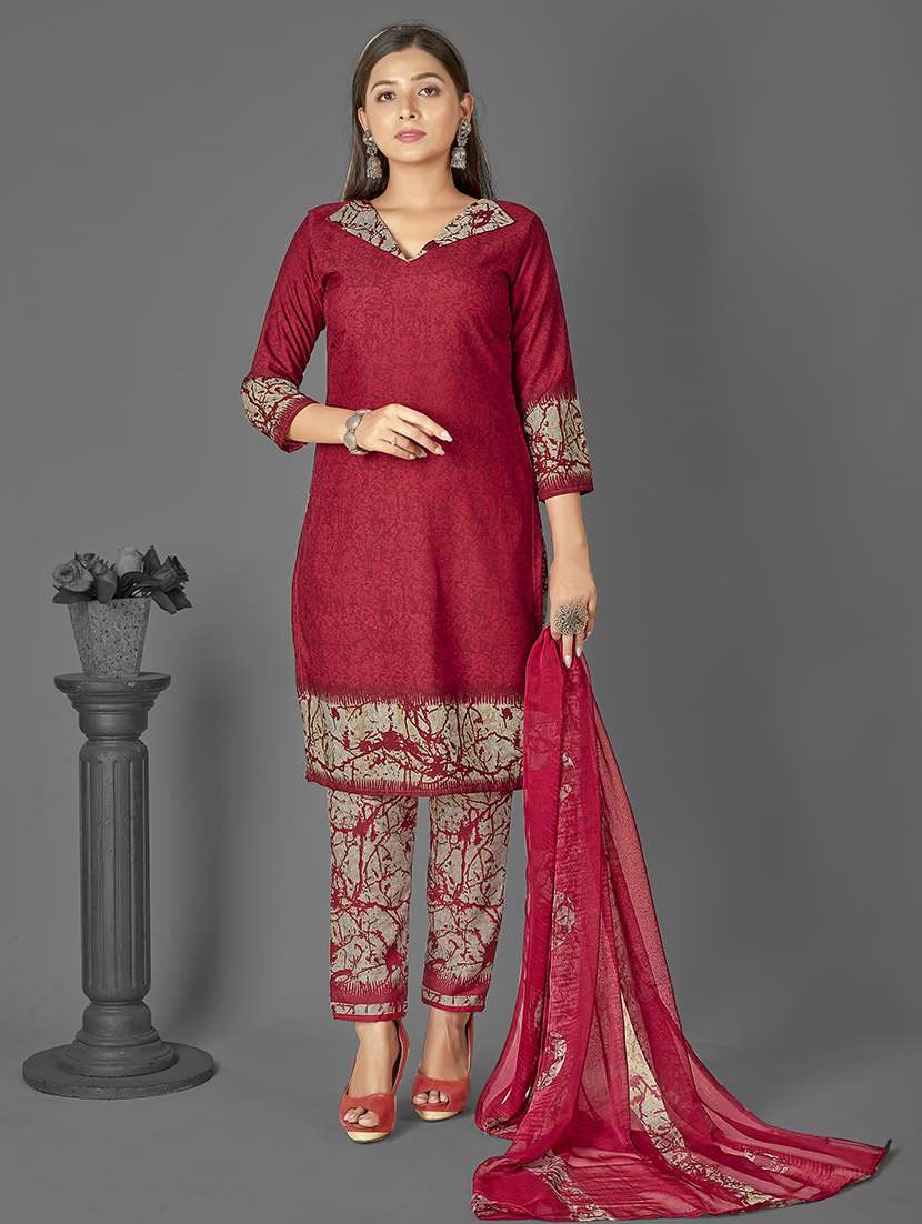 women maroon unstitched suit
