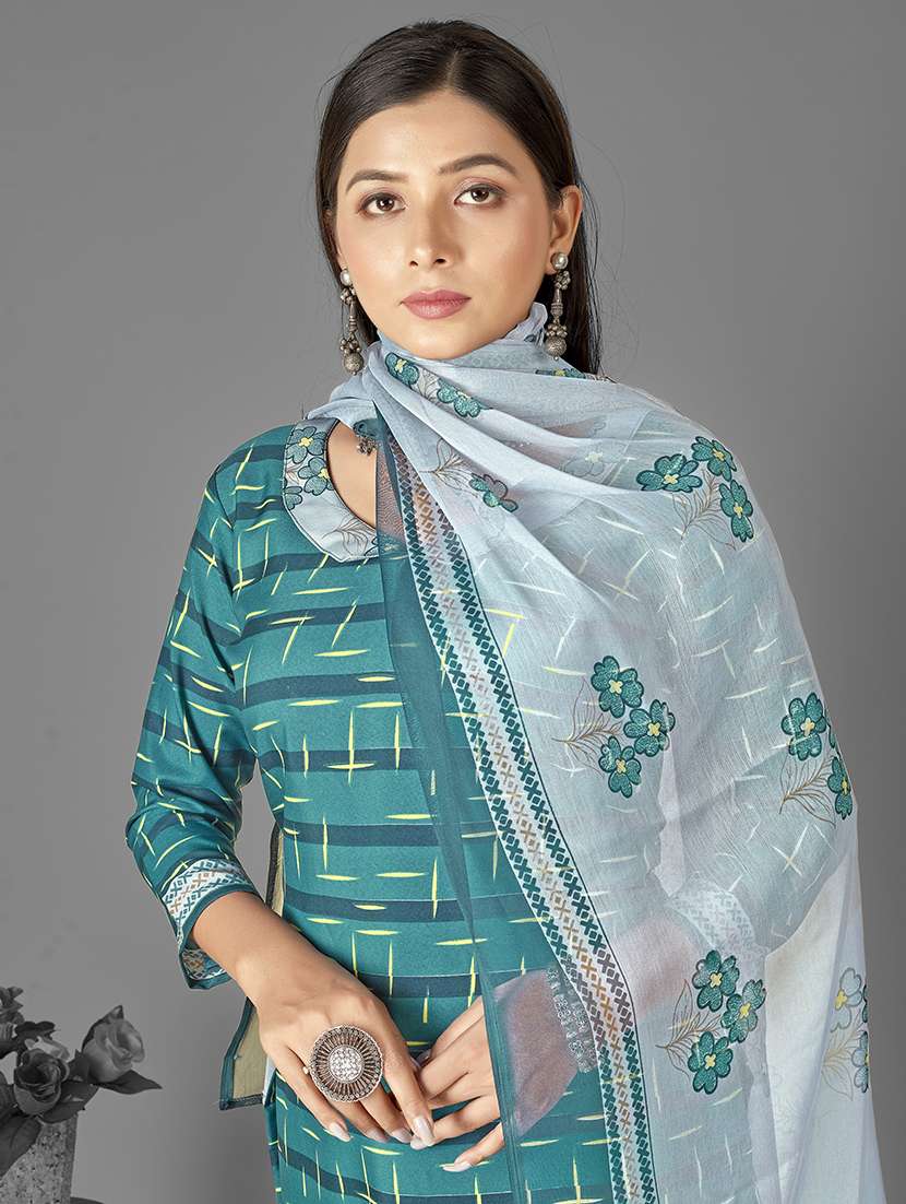 women teal green unstitched suit - 21449618 -  Standard Image - 3