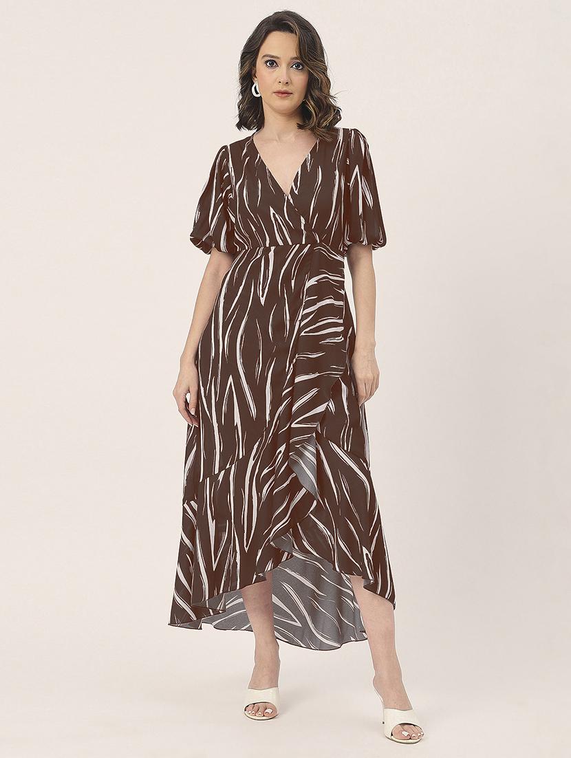 women brown georgette high low dress - 21449854 - Zoom Image - 0