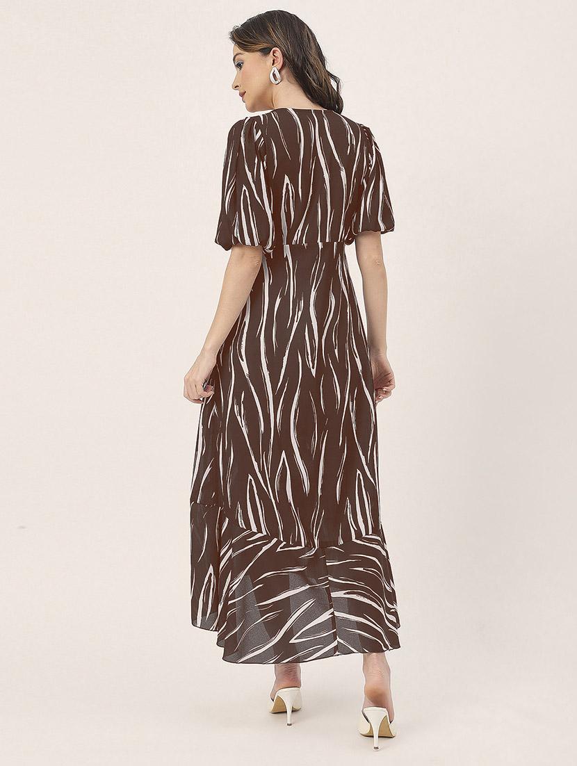 women brown georgette high low dress - 21449854 - Standard Image - 3