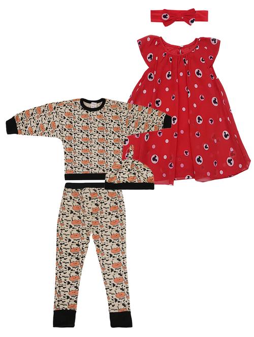 kids printed top and pant set with frock and head band - 21449993 -  Standard Image - 0