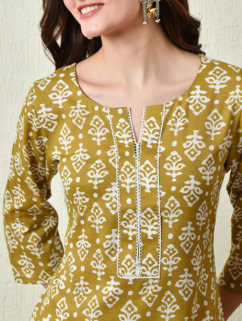 women mustard cotton straight kurti - 21450007 -  Standard Image - 5
