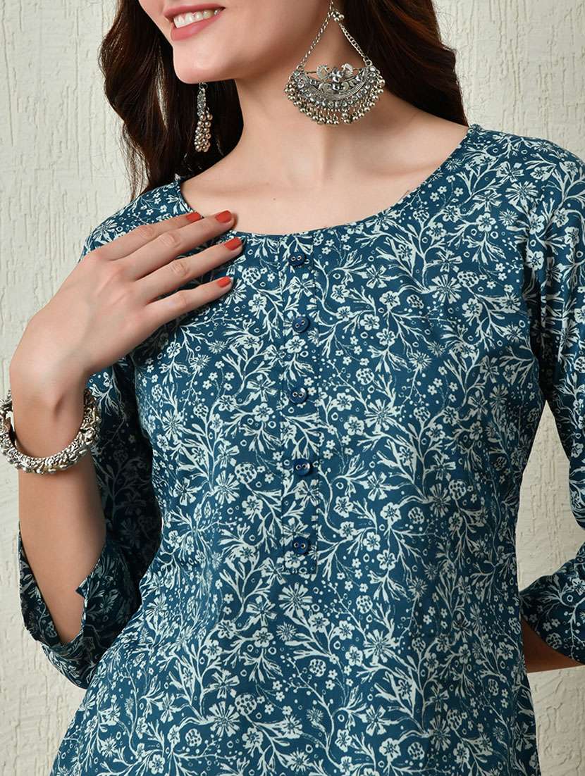 women blue cotton straight kurti - 21450008 -  Standard Image - 5