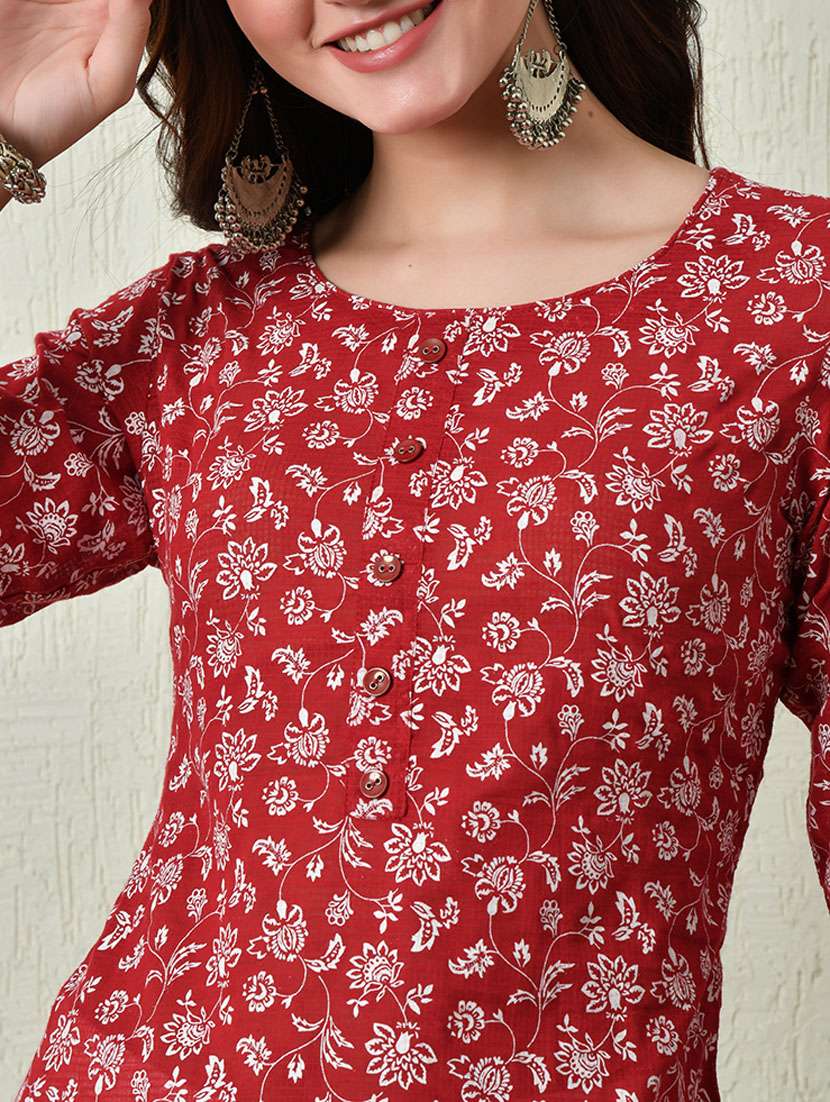 women red cotton straight kurti - 21450009 -  Standard Image - 5