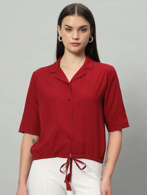 Women Maroon Cotton Regular Top