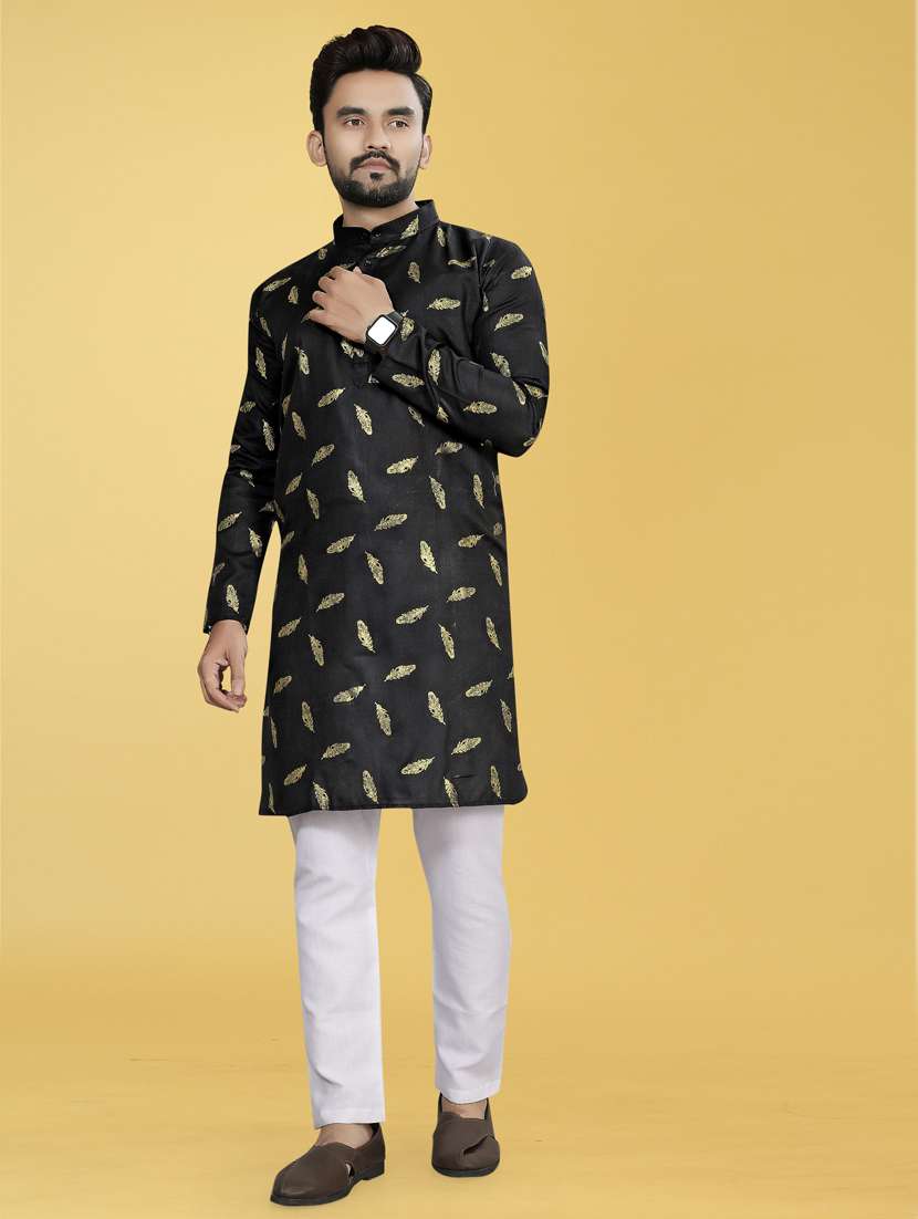 men black mandarin neck long sleeves kurta - 21450753 -  Zoom Image - 0