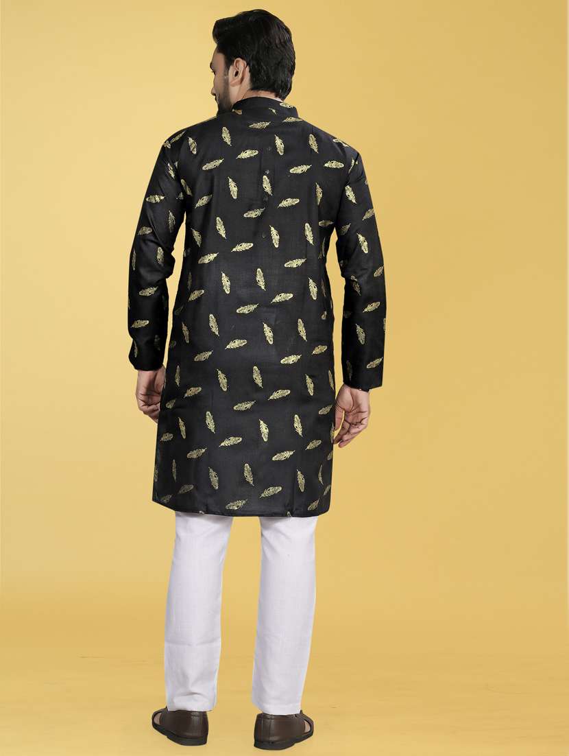 men black mandarin neck long sleeves kurta - 21450753 - Standard Image - 3