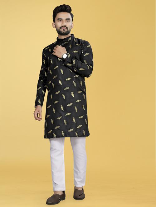 men black mandarin neck long sleeves kurta - 21450754 - Standard Image - 0