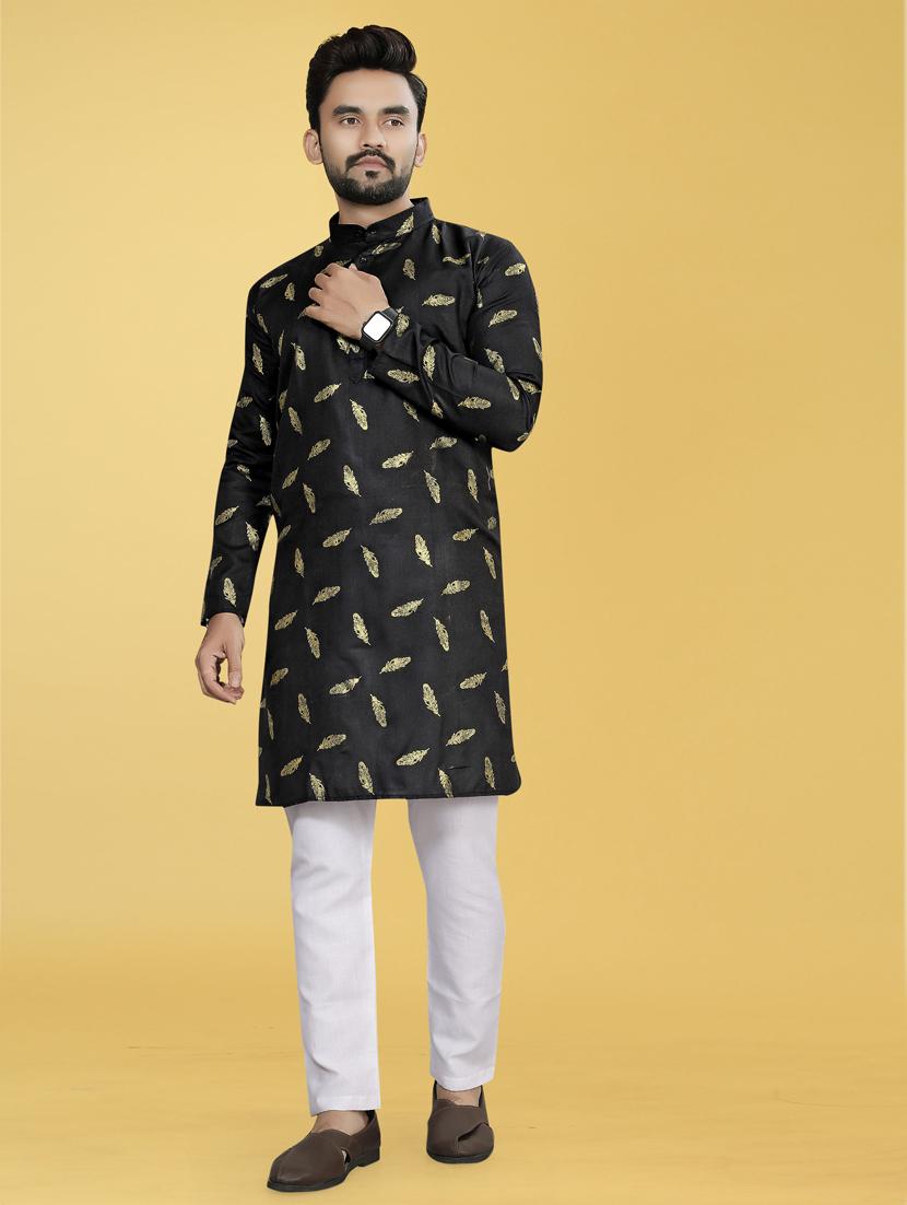 men black mandarin neck long sleeves kurta - 21450754 - Zoom Image - 0