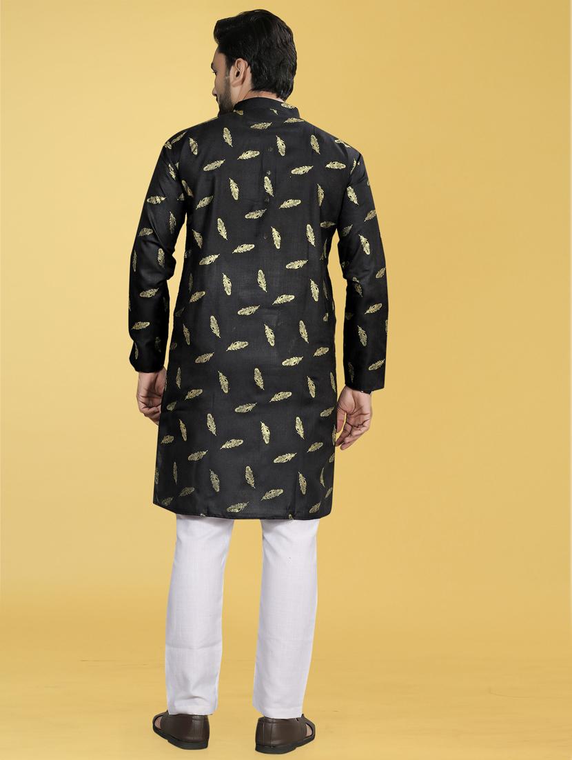 men black mandarin neck long sleeves kurta - 21450754 - Standard Image - 3