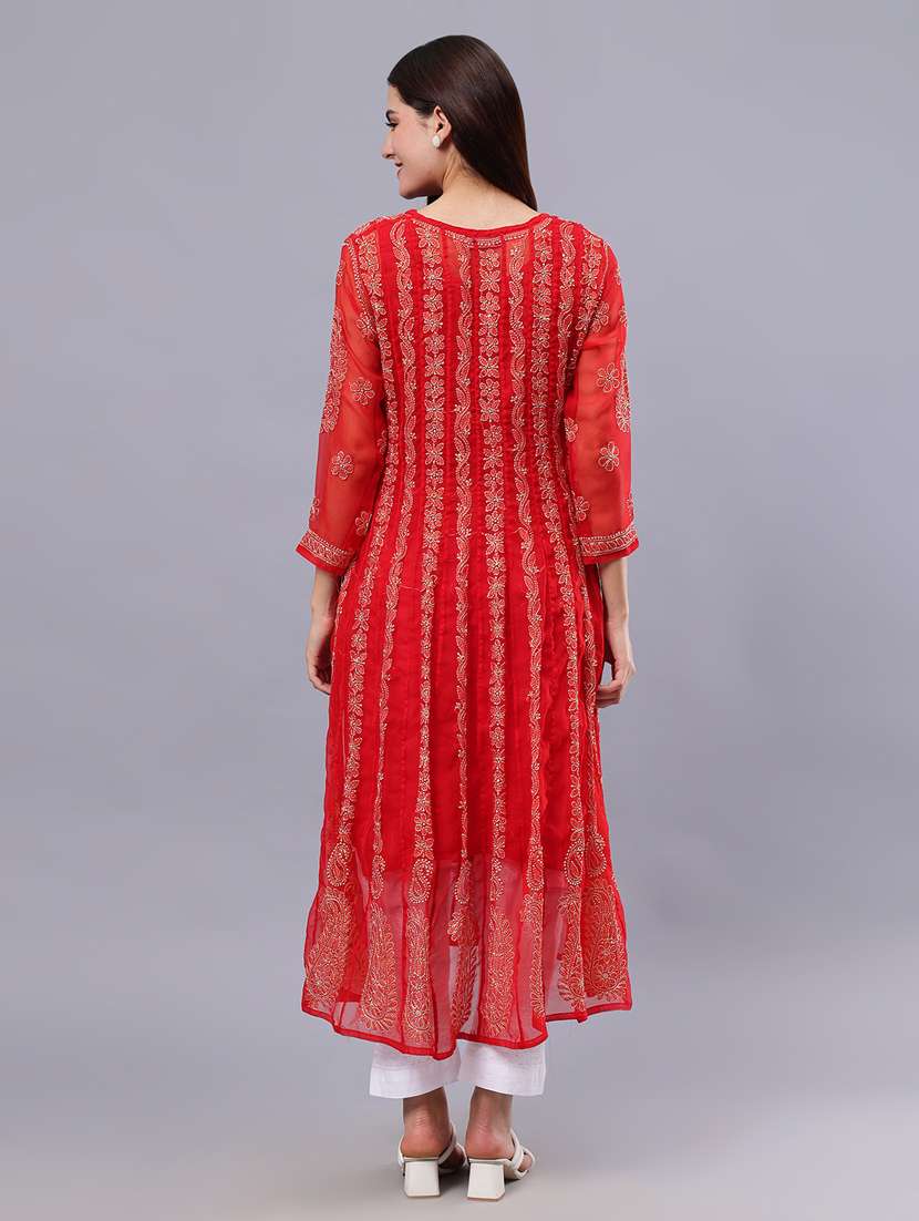 women three quarter sleeve chikankari work kurta  - 21450759 -  Standard Image - 5
