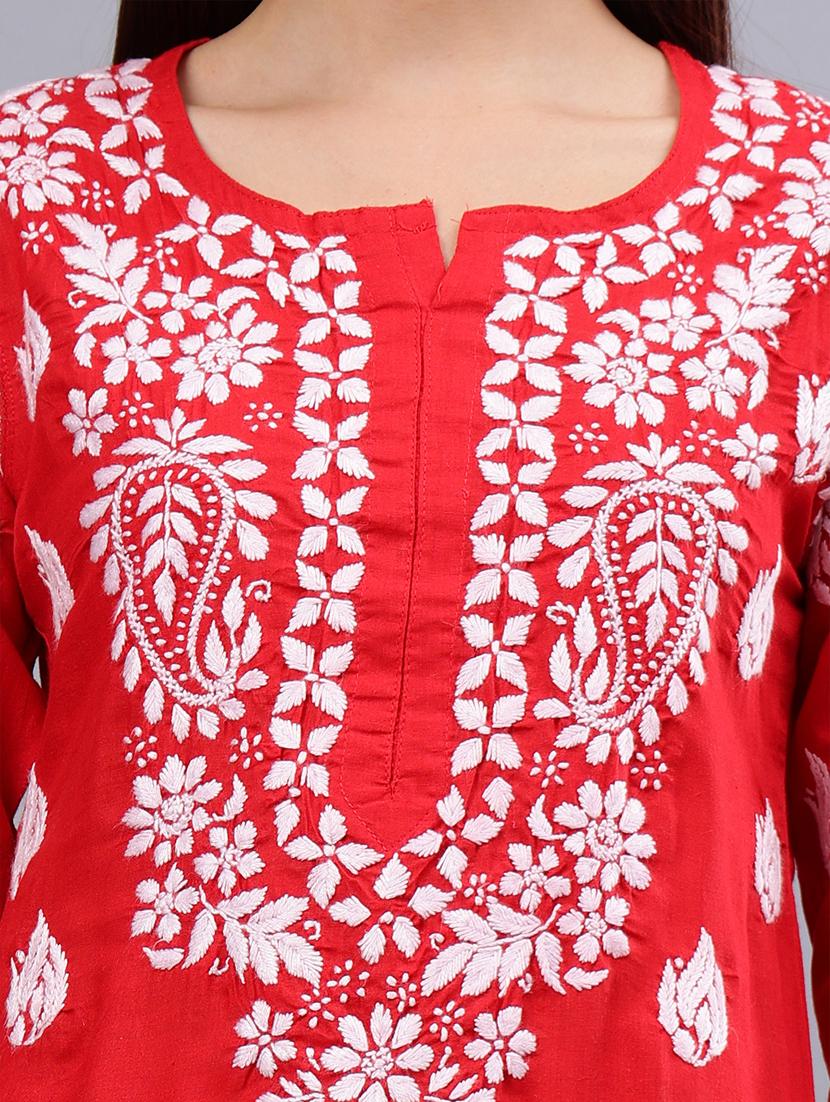 women three quarter sleeve chikankari work kurta - 21450762 - Standard Image - 5