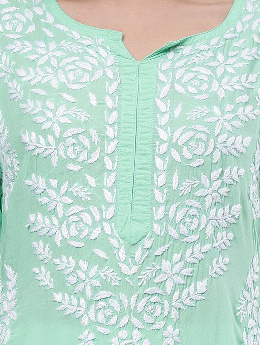 women three quarter sleeve chikankari work kurta  - 21450766 -  Standard Image - 5