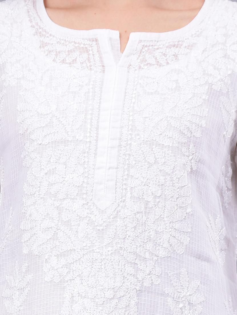 women three quarter sleeve chikankari work kurta - 21450768 - Standard Image - 5