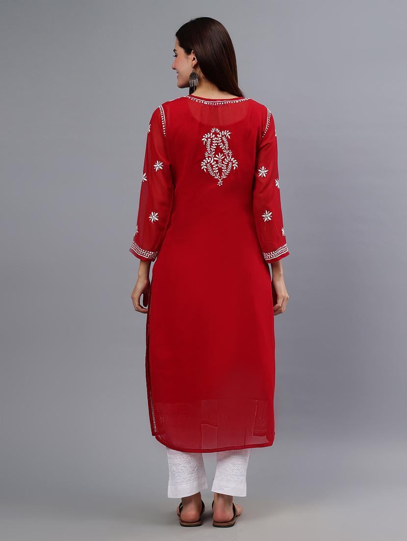 women three quarter sleeve chikankari work kurta - 21450781 - Standard Image - 5