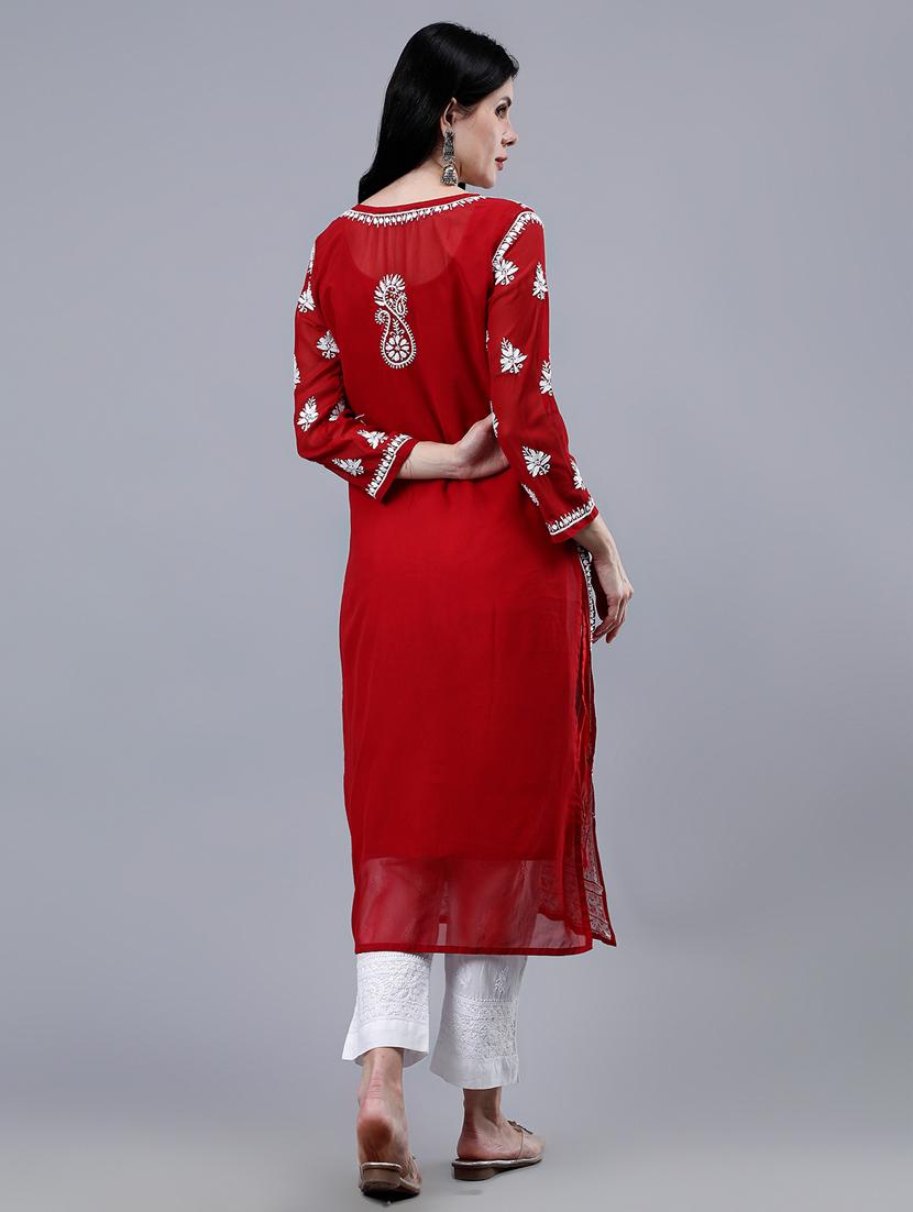 women three quarter sleeve chikankari work kurta - 21450782 - Standard Image - 5