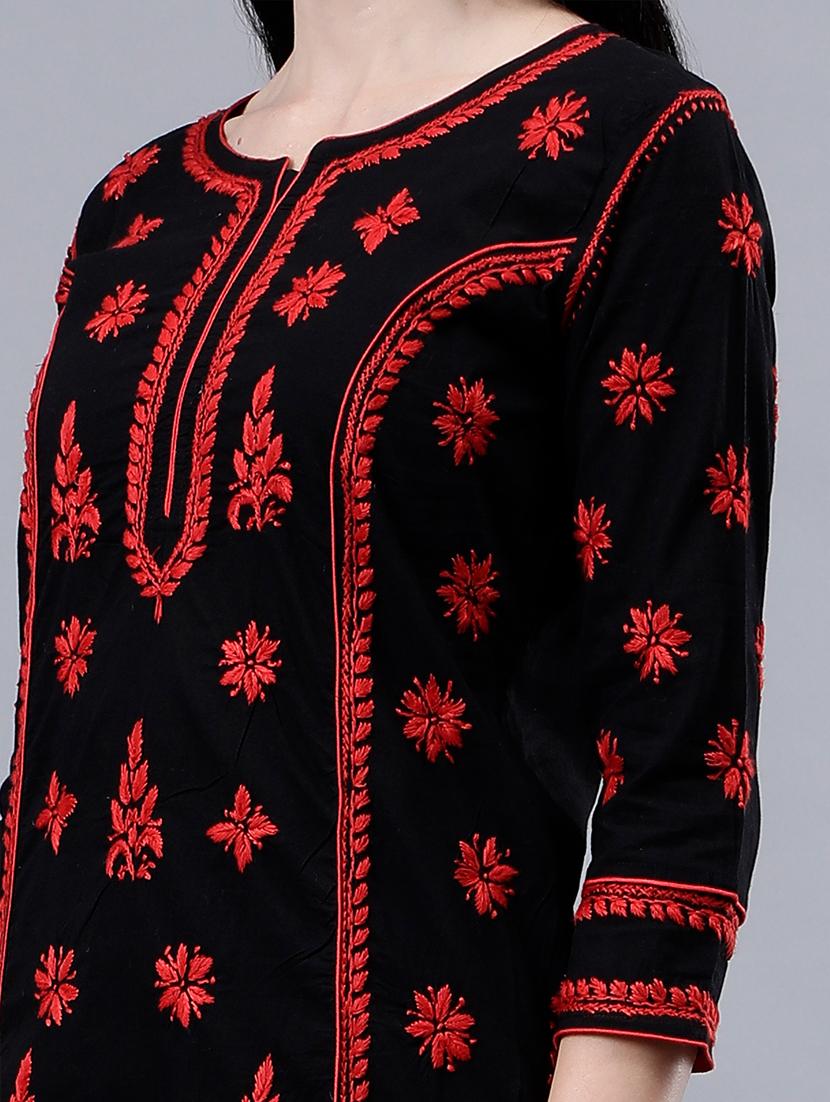 women three quarter sleeve chikankari work kurta - 21450786 - Standard Image - 5