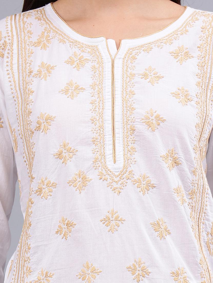 women three quarter sleeve chikankari work kurta - 21450792 - Standard Image - 5