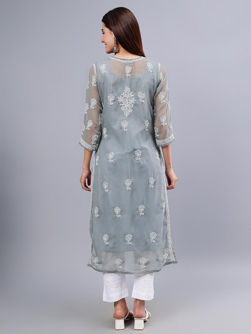 women round neck chikankari straight kurta - 21450796 - Standard Image - 5