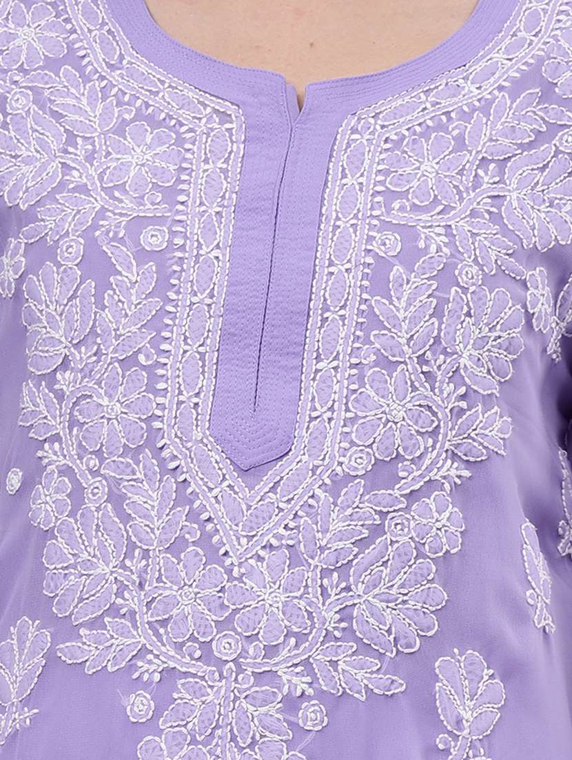 women three quarter sleeve chikankari work kurta  - 21450798 -  Standard Image - 5