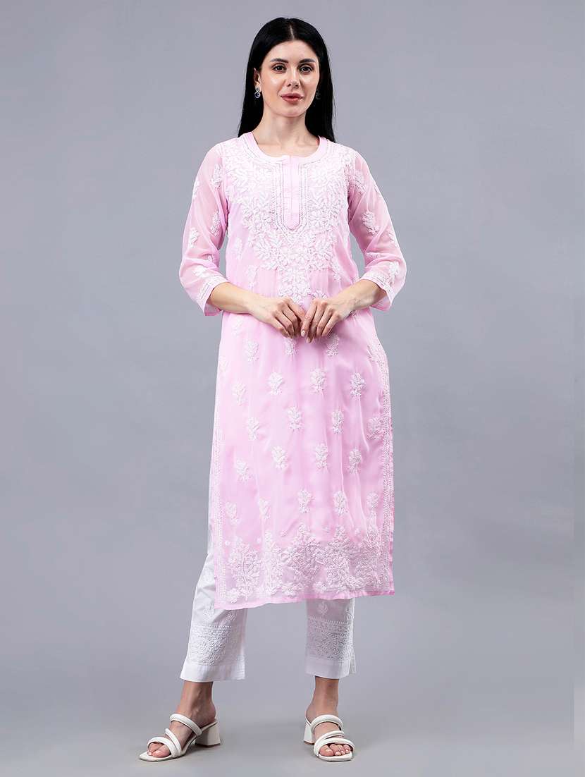 women three quarter sleeve chikankari work kurta  - 21450799 -  Zoom Image - 0