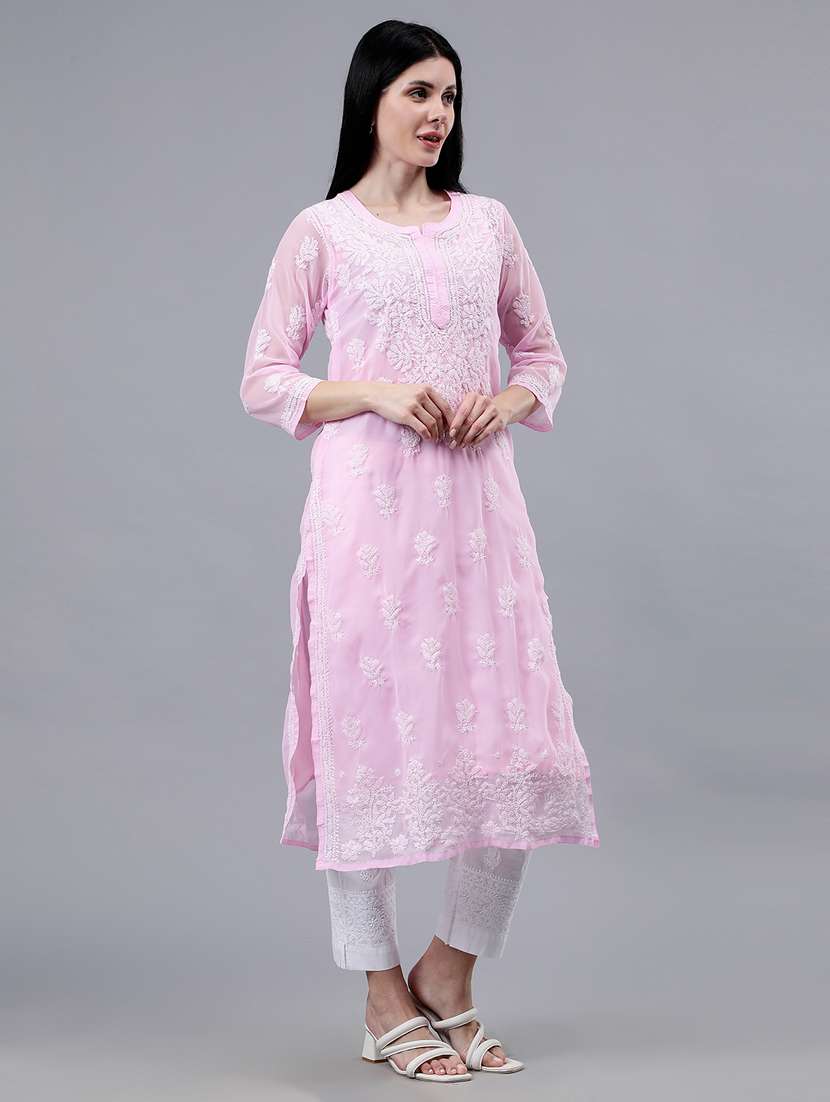 women three quarter sleeve chikankari work kurta - 21450799 - Standard Image - 3