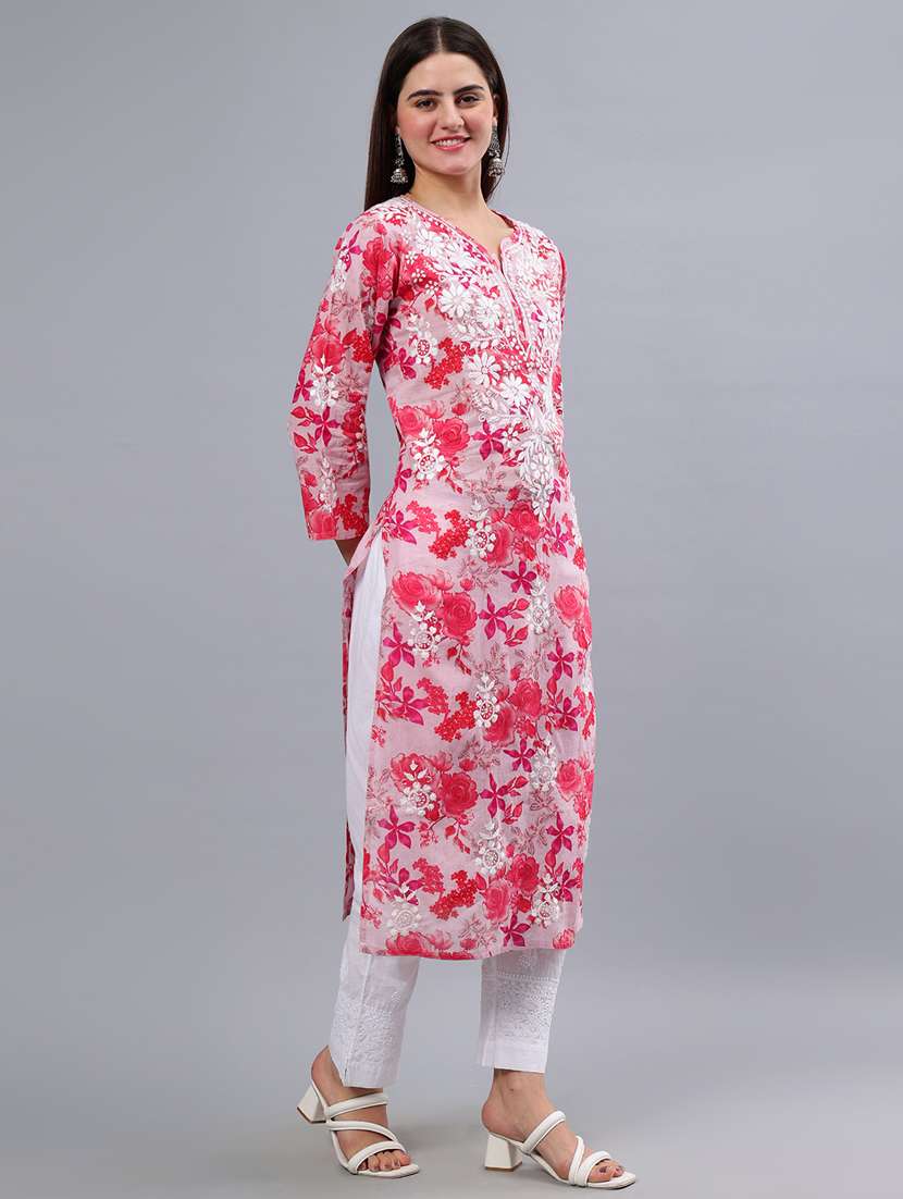 women three quarter sleeve chikankari kurta  - 21450806 -  Standard Image - 3