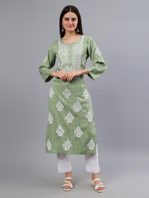 women three quarter sleeve chikankari kurta  - 21450810 -  Standard Image - 0