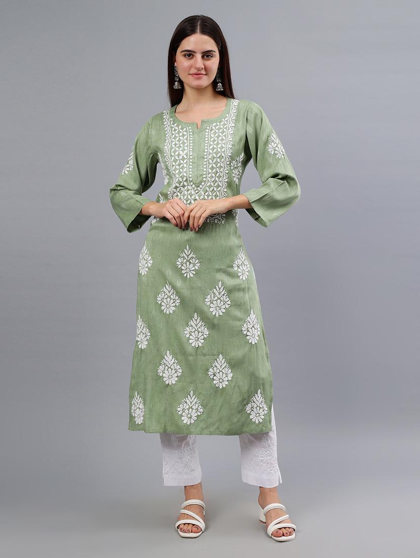 women three quarter sleeve chikankari kurta  - 21450810 -  Zoom Image - 0