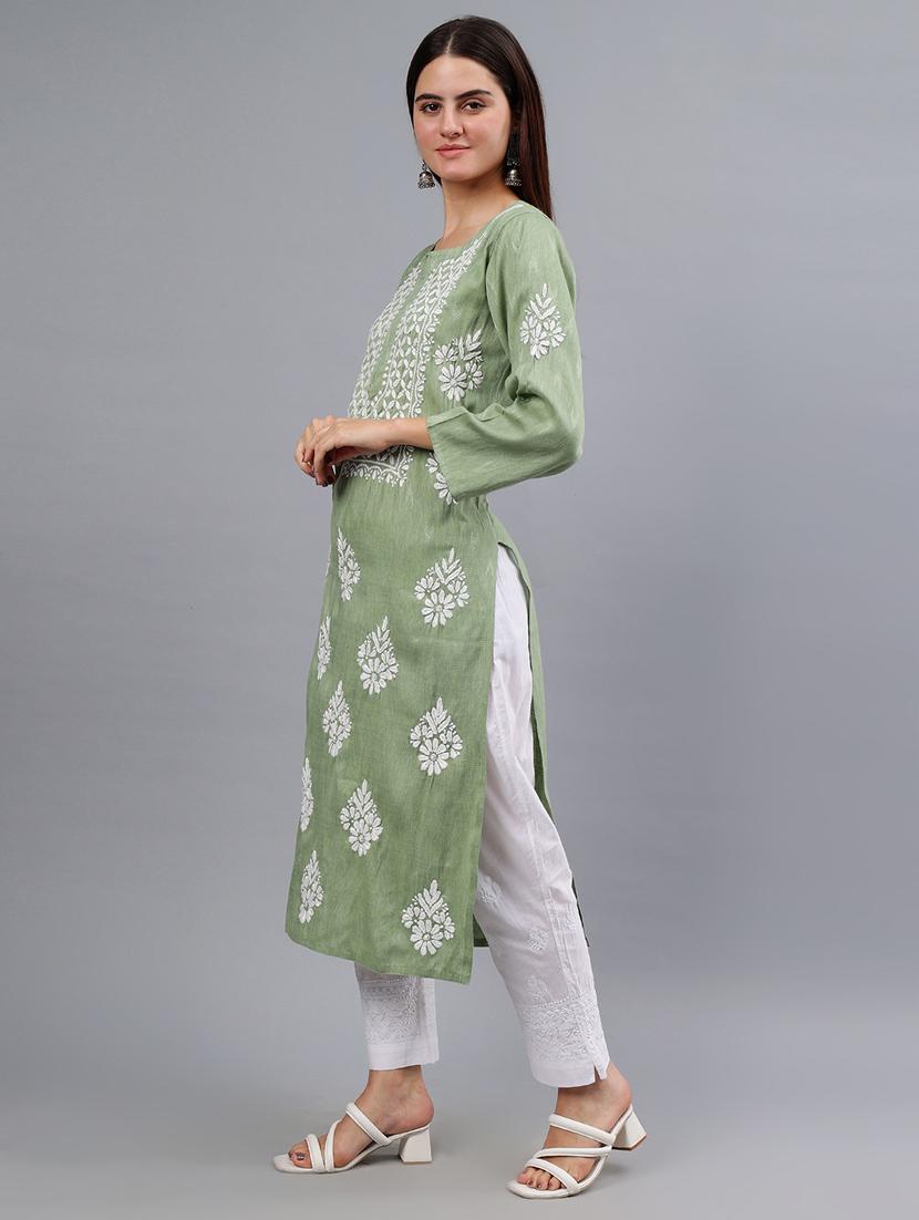 women three quarter sleeve chikankari kurta - 21450810 - Standard Image - 3