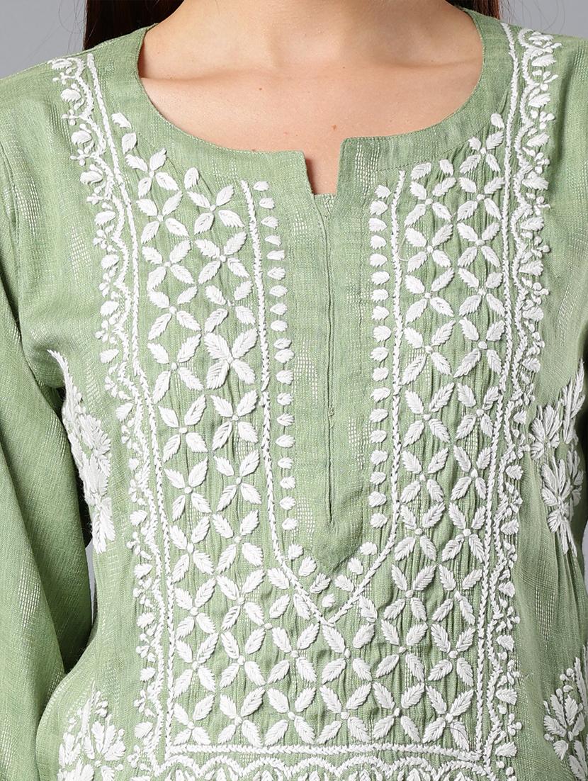 women three quarter sleeve chikankari kurta - 21450810 - Standard Image - 5